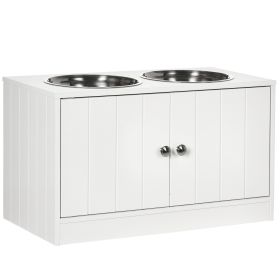 Large Elevated Dog Bowls with Storage Cabinet Containing Large 44L Capacity, Raised Dog Bowl Stand Pet Food Bowl Pet Feeding Station, White