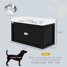 PawHut Pet Feeding Station Pet Dish Bowl Set With Storage, 2 Elevated Dog Bowls For Large Sized Dogs, White And Black