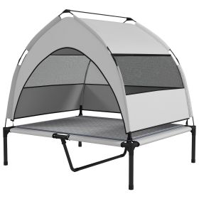 Elevated Dog Bed with Removable Canopy, Portable Outside Raised Pet Cot with Cooling Pad, Storage Bag, 36" x 29.5" x 35"