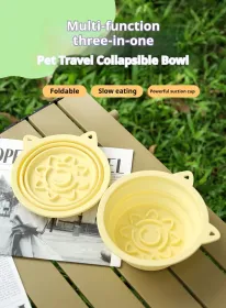 3-in-1 Pet Travel Collapsible Bowl Foldable Slow-Feeder With Strong Suction Cups  Portable Silicone Dog Bowl With Hook For Hanging On Collar/Backpack (Option: Pink-450ml)