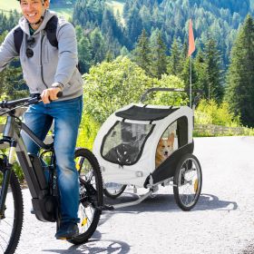 Dog Bike Trailer 2-In-1 Pet Stroller with Canopy and Storage Pockets (Option: White-830x220x710 mm)