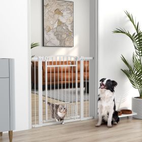 30"-41" Extra Wide Walk Through Dog Gate w/ Cat Door (Option: White-800x760x70 mm)